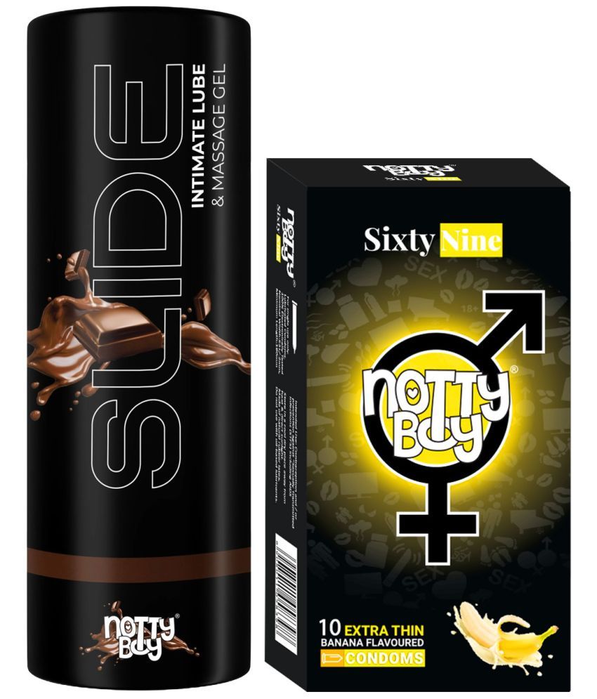     			NottyBoy Slide Chocolate Flavoured Lubricant 100ML and Banana Flavoured Condoms - Pack of 2