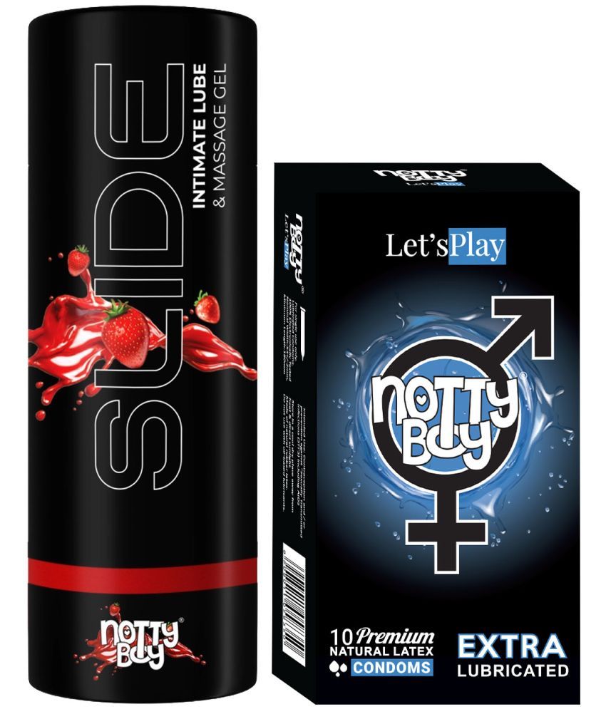     			NottyBoy Slide Strawberry Flavoured Lubricant 100ML and Extra Lubricated Condoms - Pack of 2