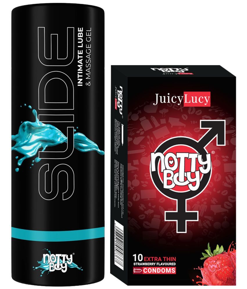     			NottyBoy Slide Water Based Lubricant 100ML, Strawberry Flavoured Condom - Pack of 2