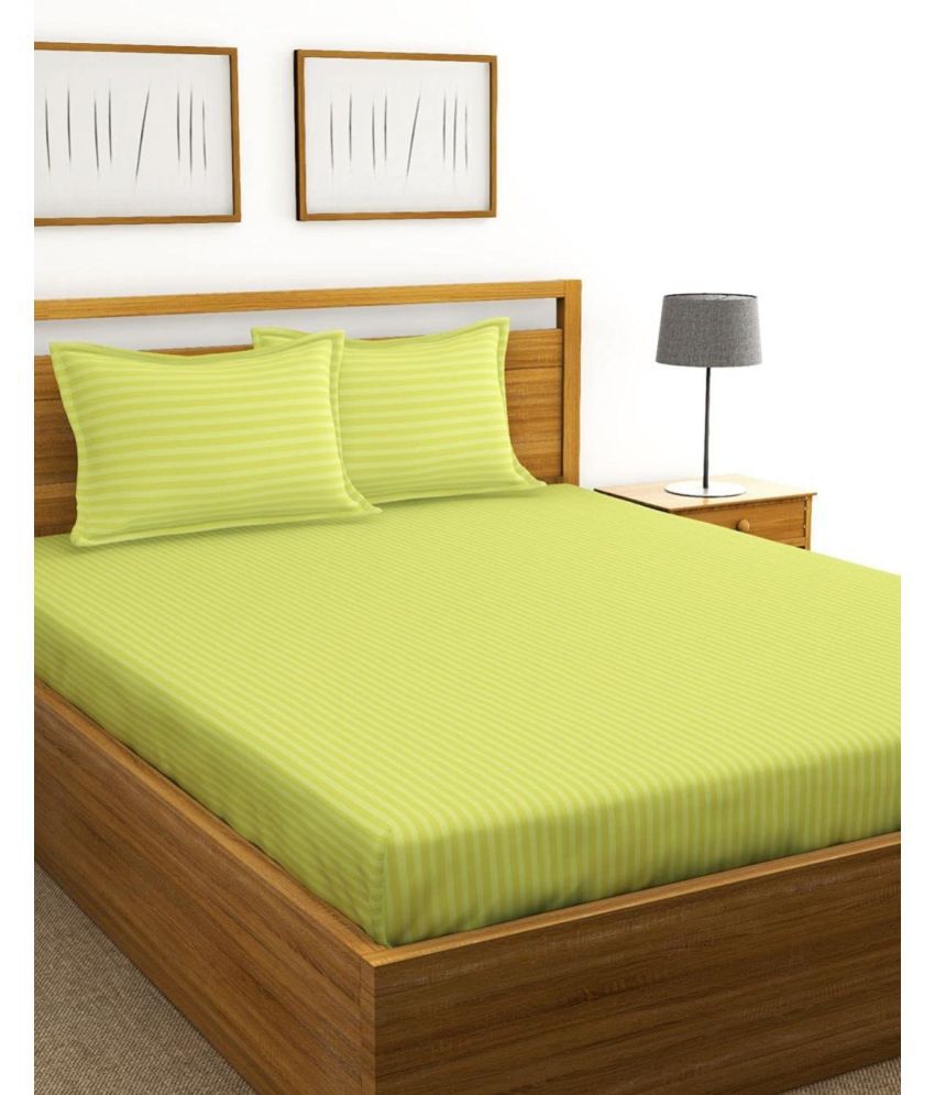     			VORDVIGO Satin Vertical Striped 1 Double Bedsheet with 2 Pillow Covers - Light Green