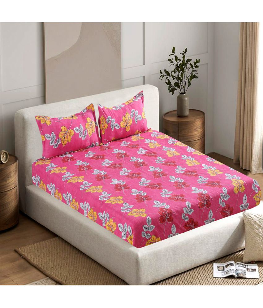     			Valtellina Poly Cotton Floral 1 Double Bedsheet with 2 Pillow Covers - Pink