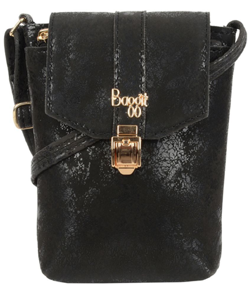     			Baggit Black Faux Leather Sling Bag