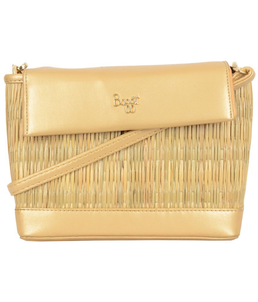     			Baggit Gold Faux Leather Sling Bag