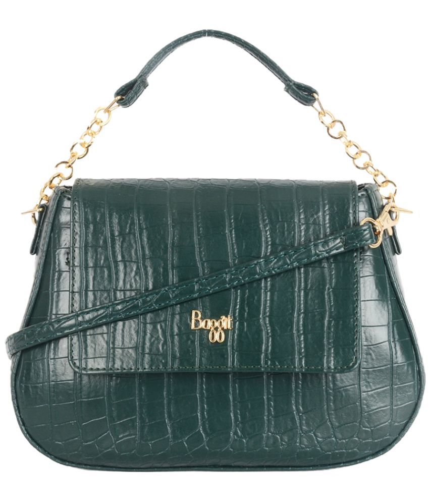    			Baggit Green Faux Leather Sling Bag