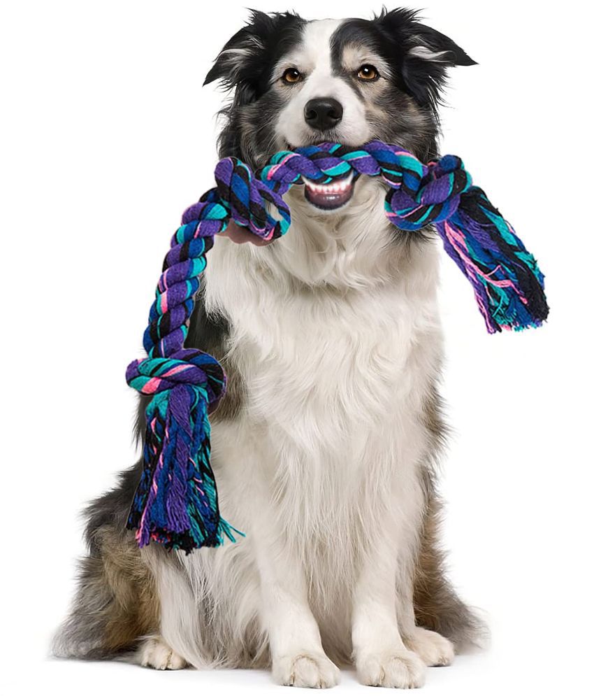     			DOGGIE DOG Cotton Polyester Mix Rope Chew Dog Toys for Large and Medium Breeds 3 Knots (Multicolour, 1 Piece)
