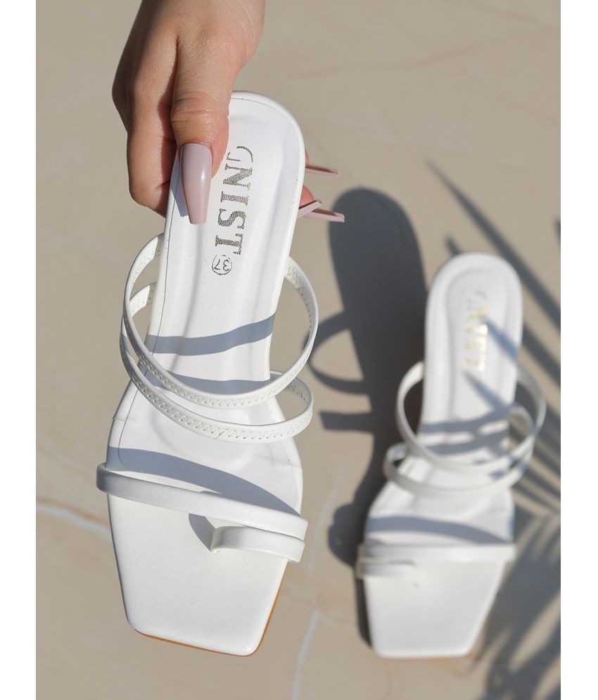     			Gnist White Women's Sandal Heels