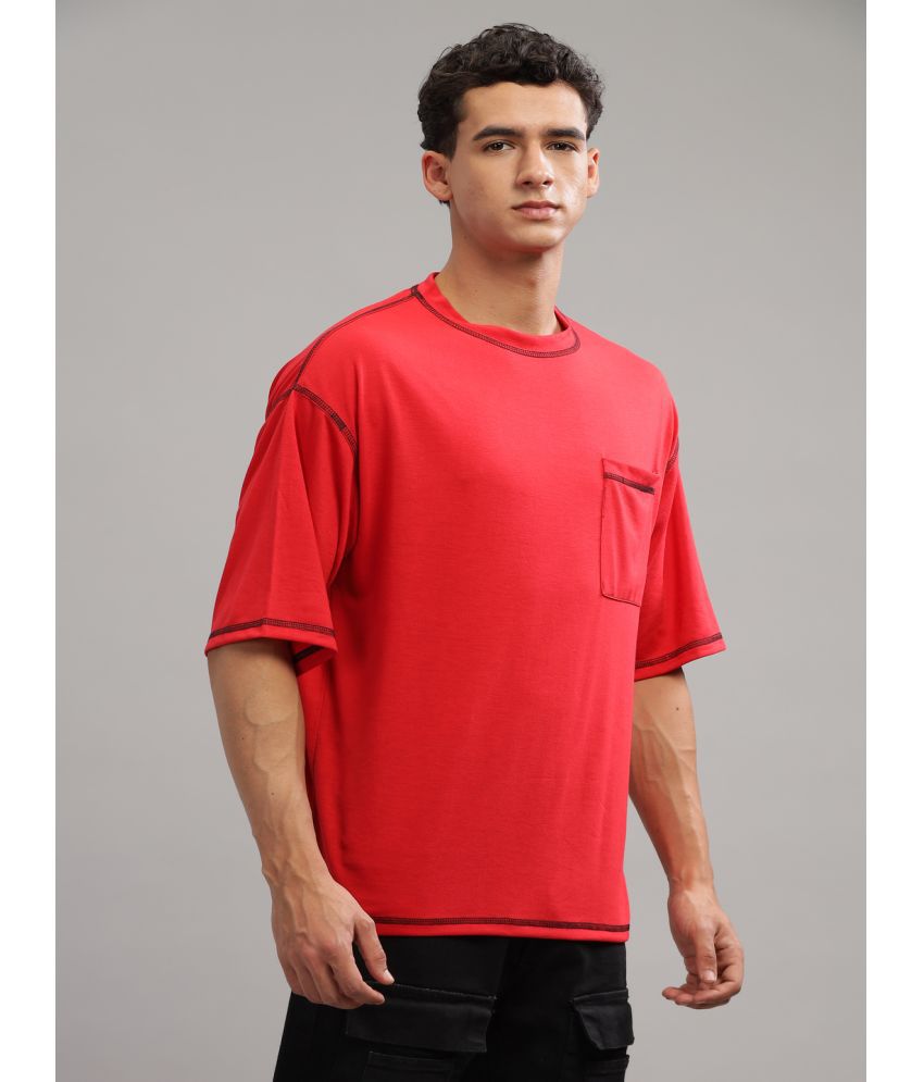     			Gritstones Cotton Blend Oversized Fit Solid Half Sleeves Men's T-Shirt - Red ( Pack of 1 )