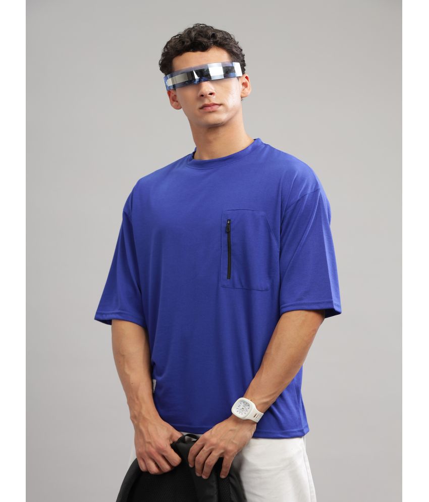     			Gritstones Cotton Blend Oversized Fit Solid Half Sleeves Men's T-Shirt - Blue ( Pack of 1 )