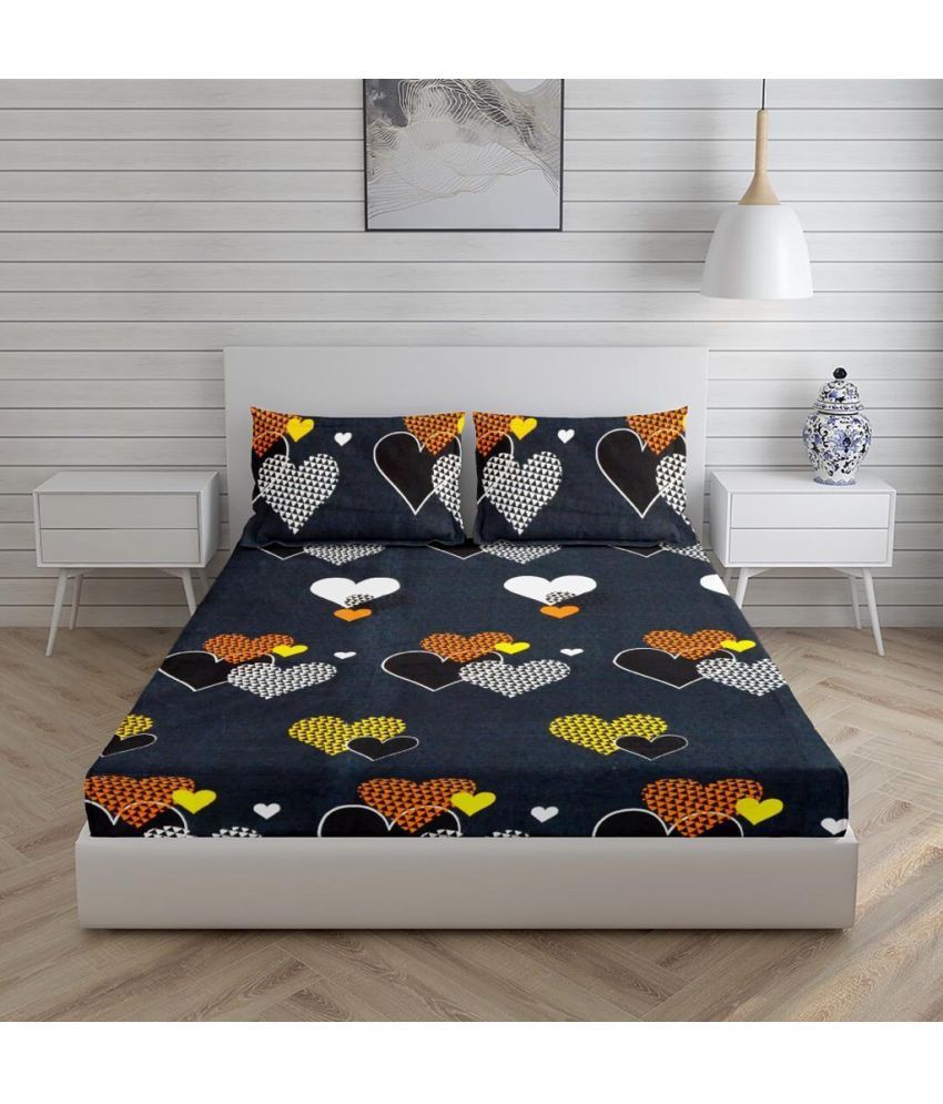     			CTF Bedding Microfiber Abstract 1 Double Bedsheet with 2 Pillow Covers - Black