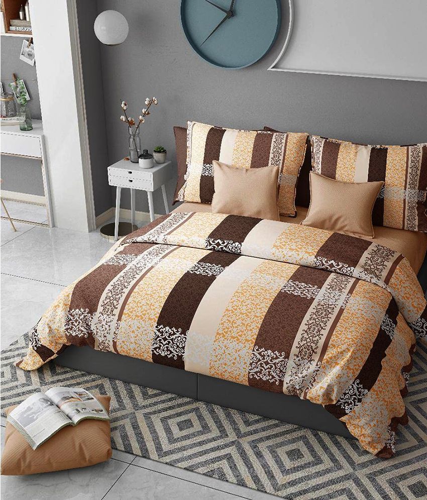     			HOMETALES Microfiber Ethnic 1 Double Bedsheet with 2 Pillow Covers - Brown Dark