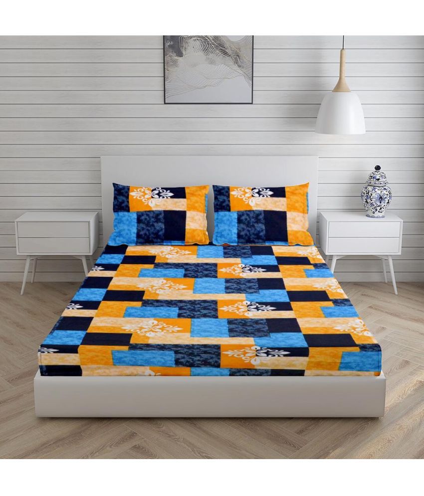     			HOMETALES Microfiber Geometric 1 Double Bedsheet with 2 Pillow Covers - Blue