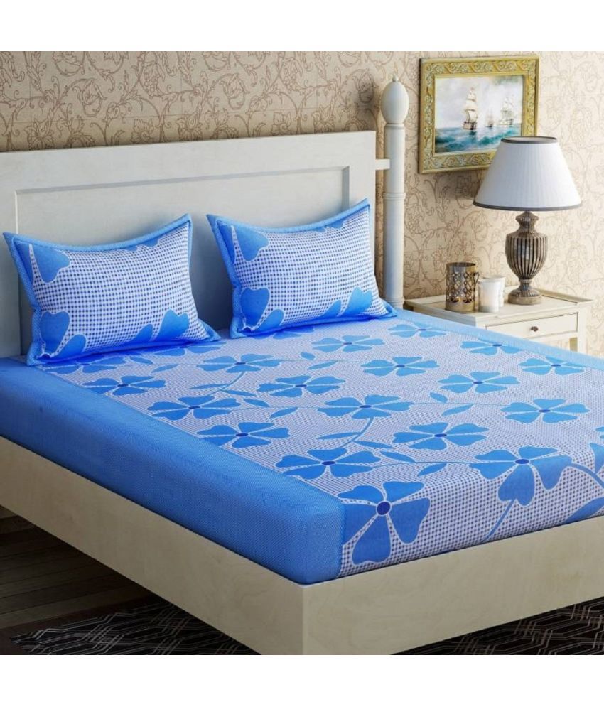     			HOMETALES Polyester Floral 1 Double Bedsheet with 2 Pillow Covers - Blue