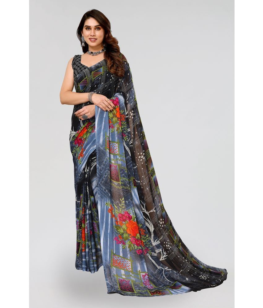     			Kashvi Sarees Georgette Printed Saree With Blouse Piece - Grey ( Pack of 1 )