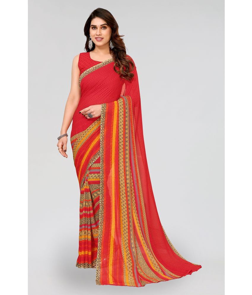     			Kashvi Sarees Georgette Printed Saree With Blouse Piece - Red ( Pack of 1 )