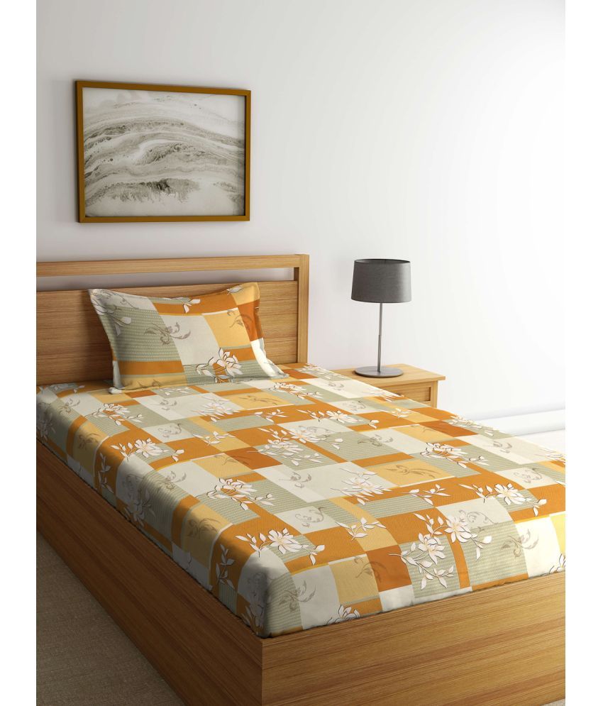     			Klotthe Cotton Floral 1 Single Bedsheet with 1 Pillow Cover - Orange