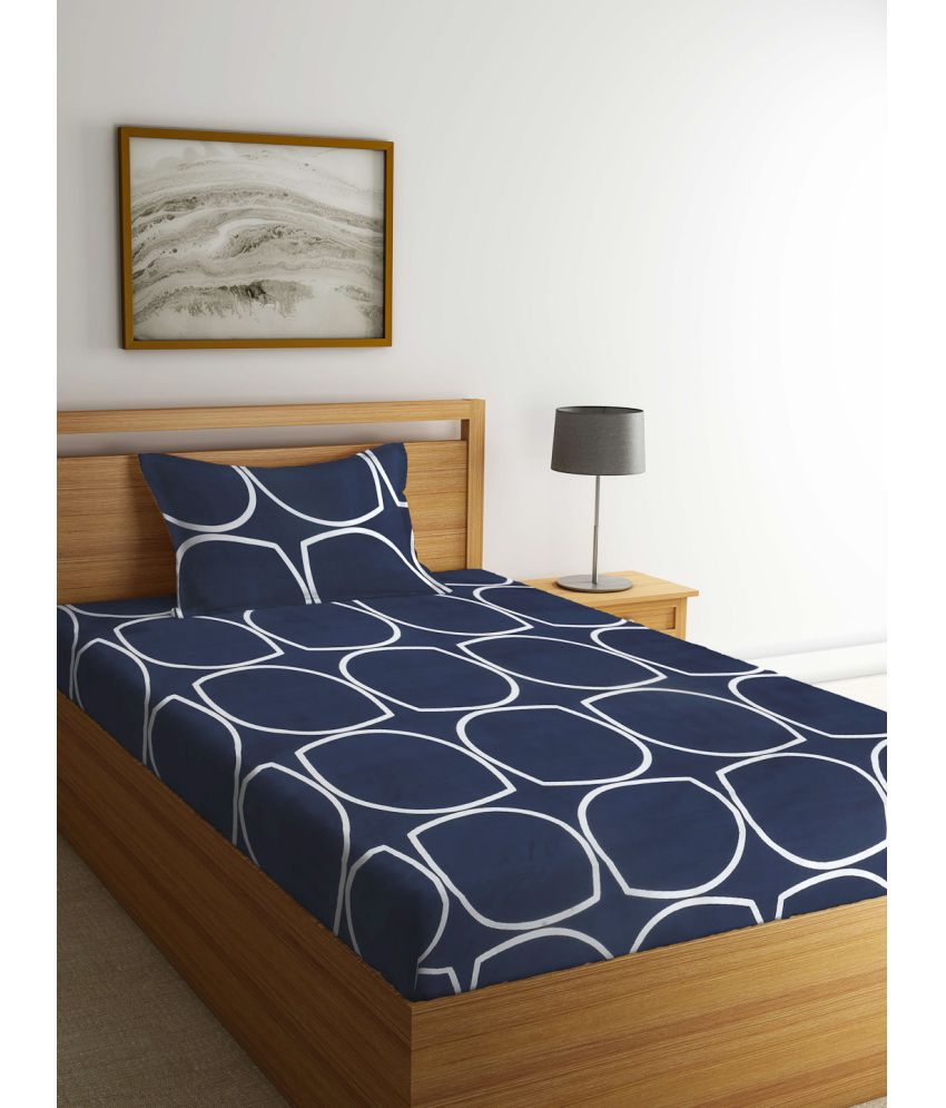     			Klotthe Poly Cotton Colorblock 1 Single Bedsheet with 1 Pillow Cover - Blue