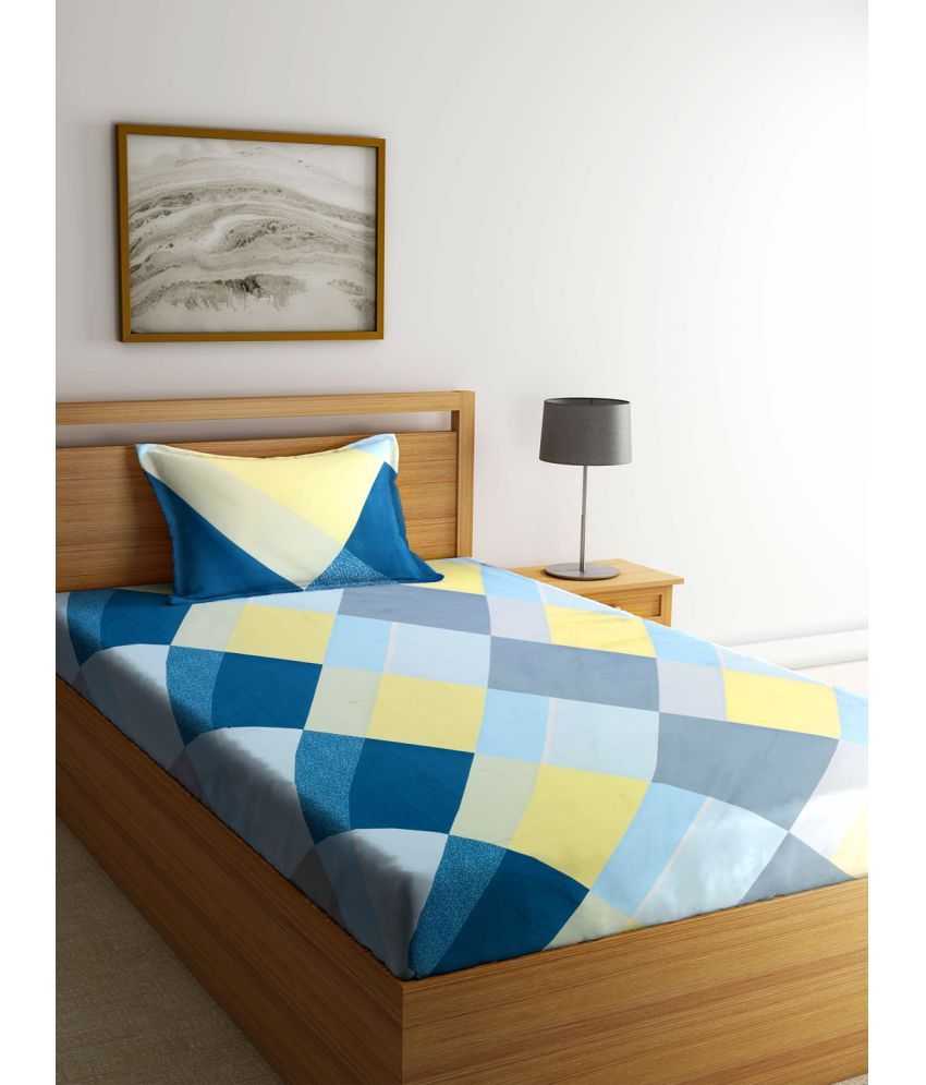     			Klotthe Poly Cotton Geometric 1 Single Bedsheet with 1 Pillow Cover - Multicolor