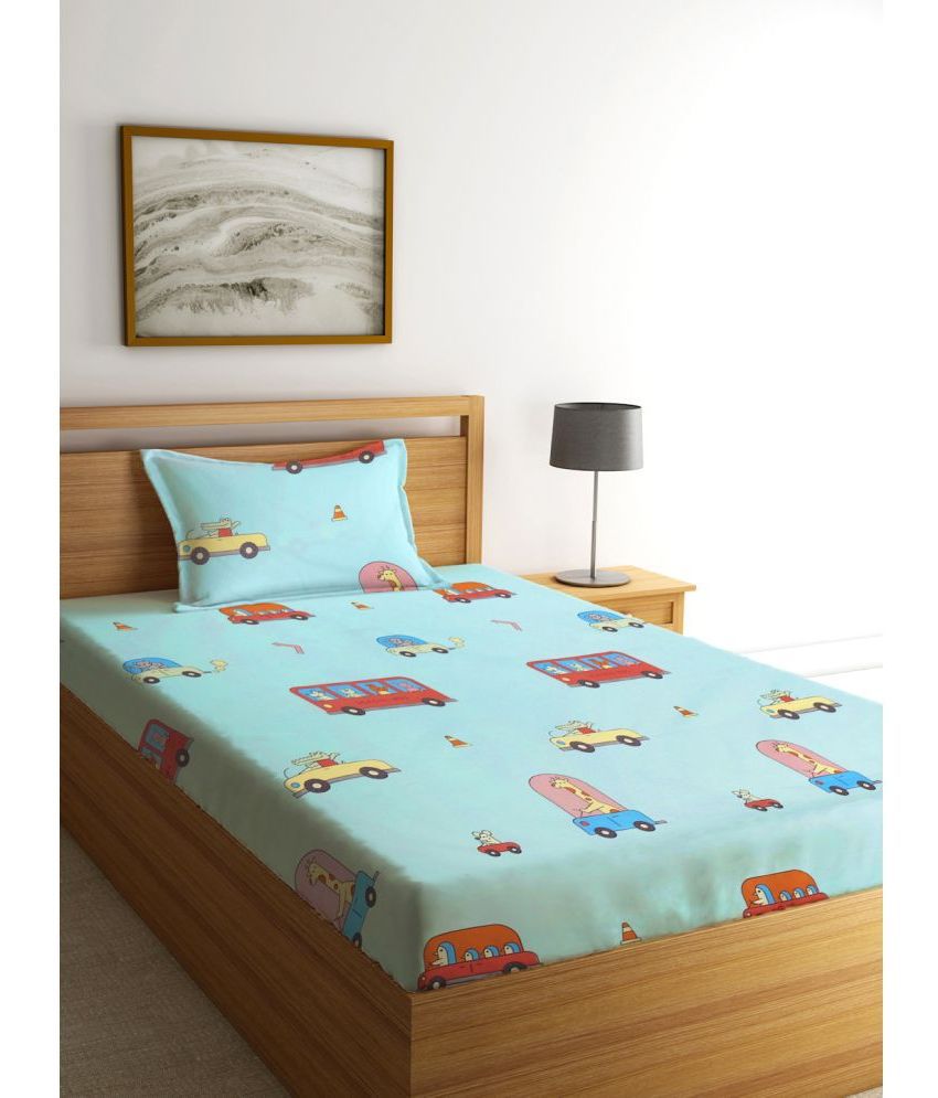     			Klotthe Poly Cotton Graphic 1 Single Bedsheet with 1 Pillow Cover - Indigo