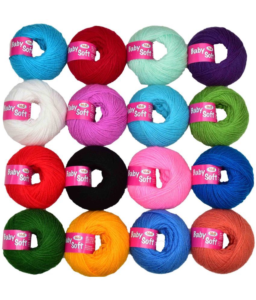    			M.G ENTERPRISE 100% Acrylic Wool White (Pack of 16) Baby Soft Wool Ball Hand Knitting Wool/Art Craft Soft Fingering Crochet Hook Yarn, Needle Knitting Yarn Thread Dyed … -B