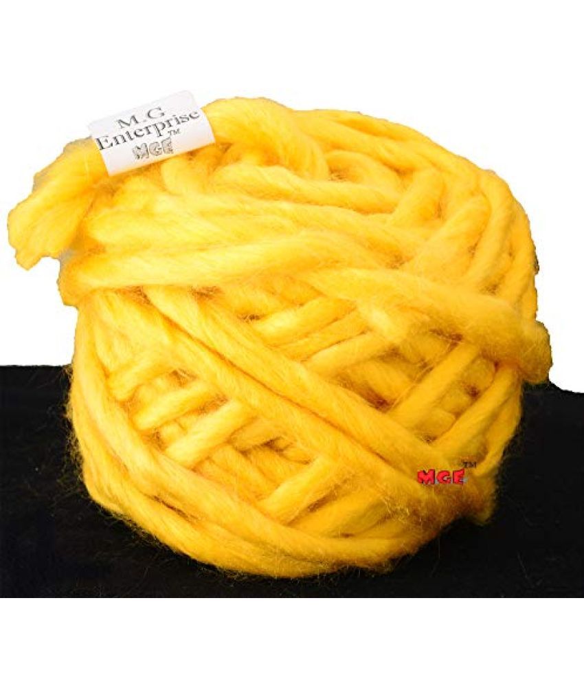     			M.G Enterprise Knitting Yarn Thick Chunky Roving Jumbo Wool, Yellow 100 gm Best Used with Knitting Needles, Crochet Needles Roving Jumbo Wool Yarn for Knitting