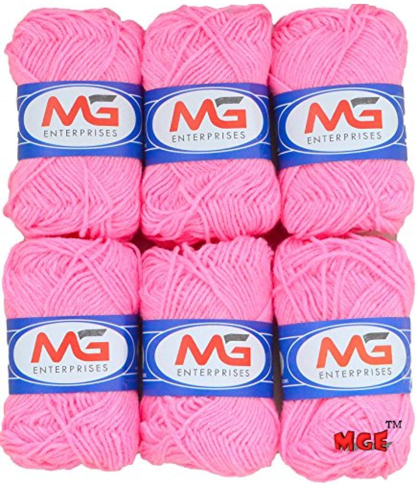     			M.G Enterprises Pink Wool Ball Hand Knitting Art Craft Soft Fingering Crochet Hook Yarn, Needle Knitting Thread Dyed - Pack of 12