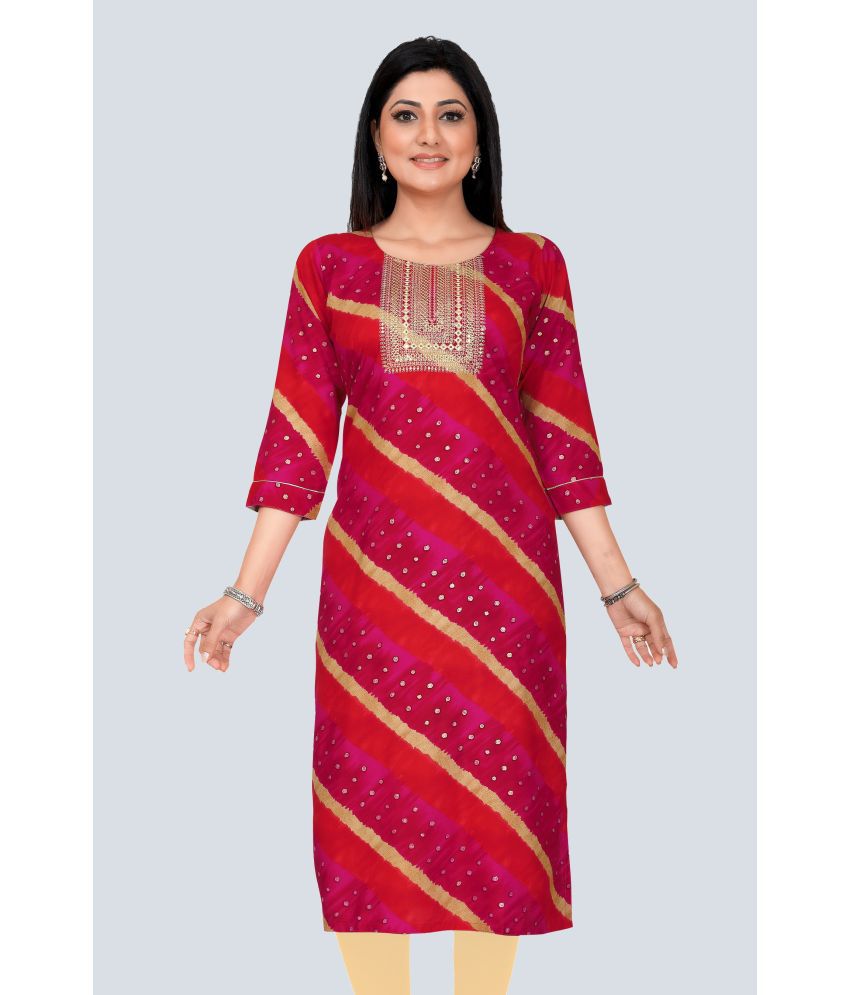     			Meher Impex Rayon Embroidered Straight Women's Kurti - Red ( Pack of 1 )