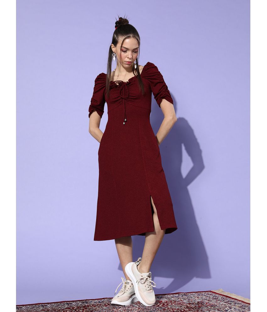     			Miss Chase Polyester Solid Midi Women's A-line Dress - Maroon ( Pack of 1 )