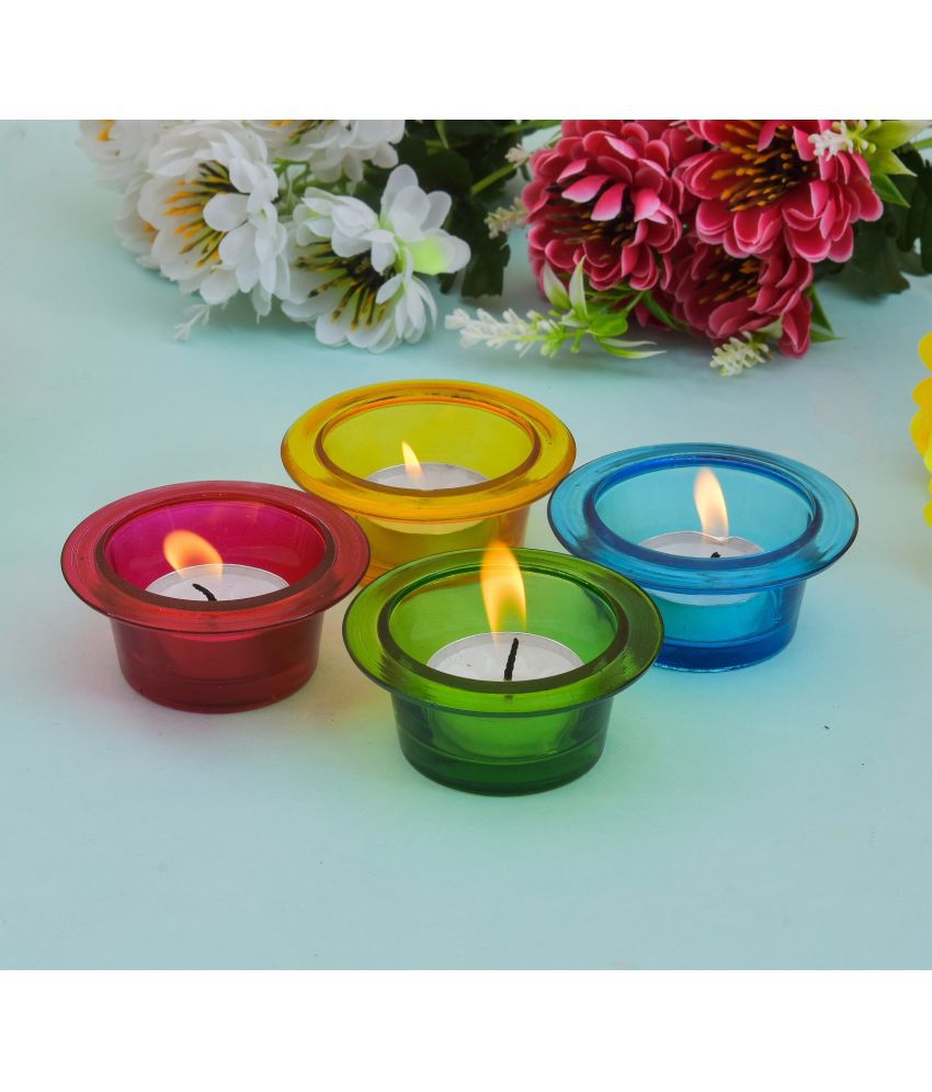     			NATURAHIVE Decorative Tea Light Holder Cap Assorted Colour Tealight for Living Room Side Table Home Decoration (Glass, Pack of 4)