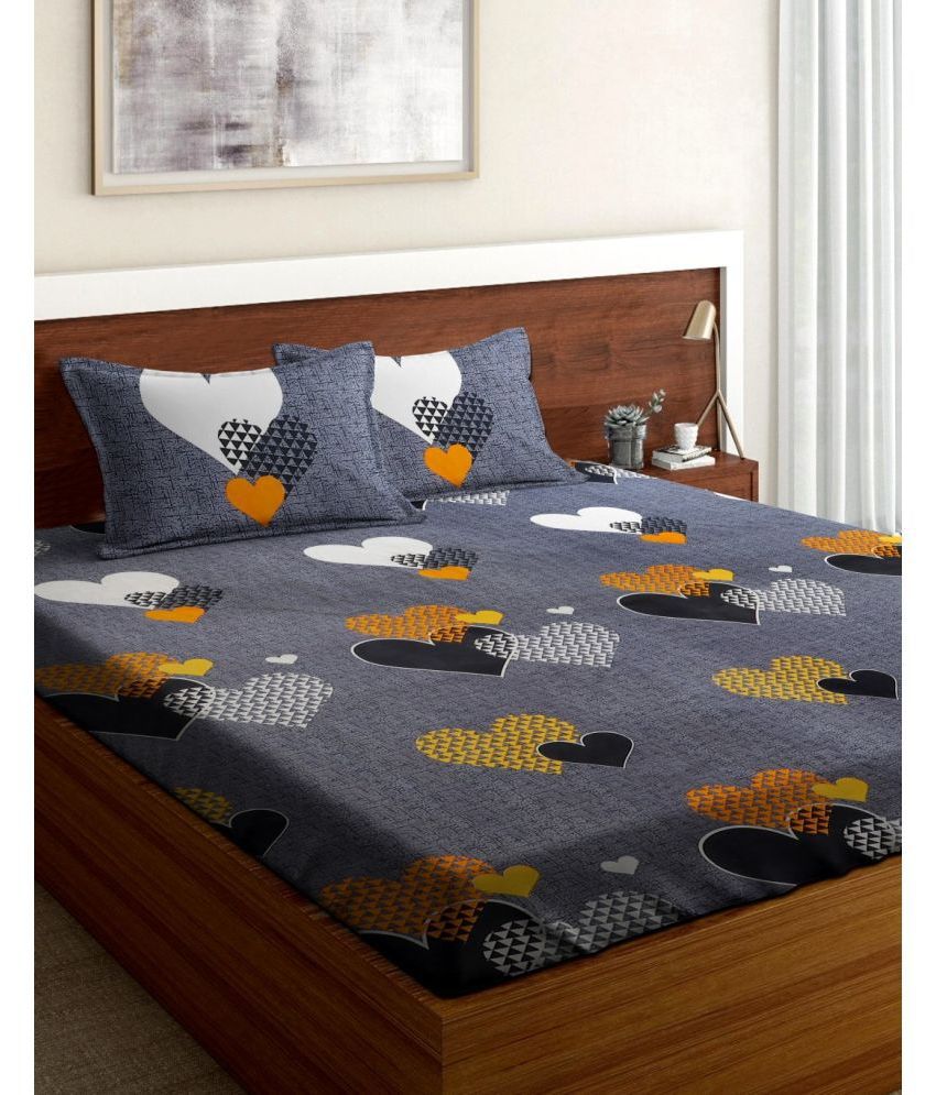     			Neekshaa Cotton Abstract Fitted Fitted bedsheet with 2 Pillow Covers ( Double Bed ) - Gray