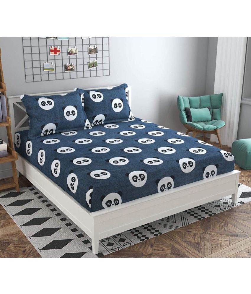     			Neekshaa Cotton Animal Fitted Fitted bedsheet with 2 Pillow Covers ( Double Bed ) - Black