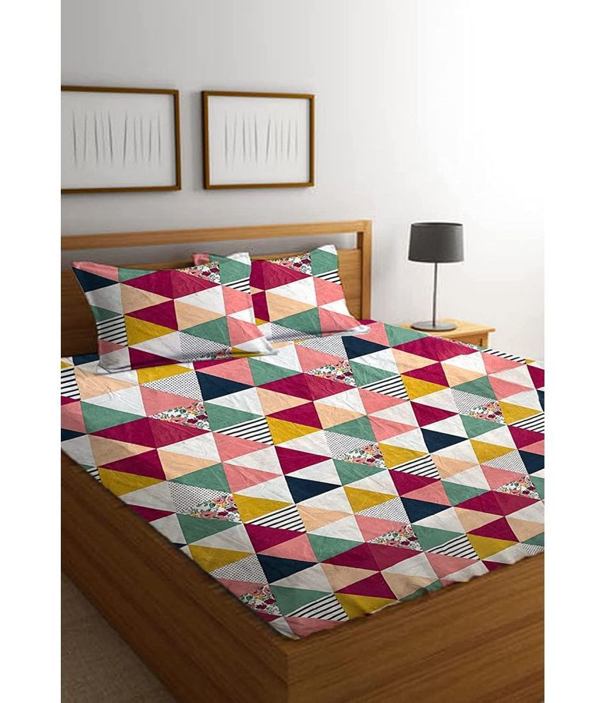     			Neekshaa Cotton Geometric Fitted Fitted bedsheet with 2 Pillow Covers ( Double Bed ) - Multi