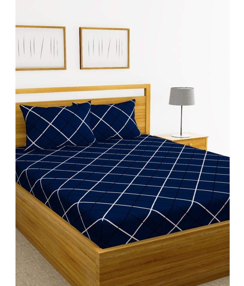     			VORDVIGO Cotton Abstract Fitted Fitted bedsheet with 2 Pillow Covers ( Double Bed ) - Blue
