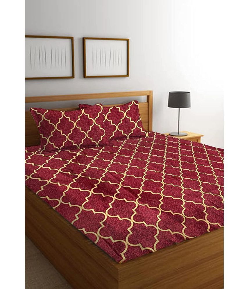     			VORDVIGO Cotton Geometric Fitted Fitted bedsheet with 2 Pillow Covers ( Double Bed ) - Red