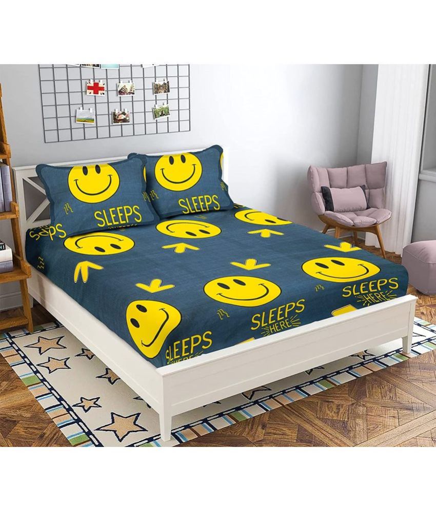     			VORDVIGO Cotton Humor & Comic Fitted Fitted bedsheet with 2 Pillow Covers ( Double Bed ) - Black