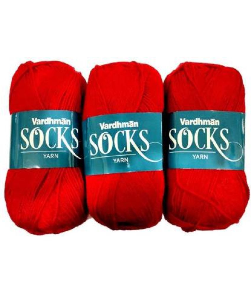     			Vardhman Socks Wool Ball Hand Knitting Art Craft Soft Fingering Crochet Hook Yarn, Blood red Shade no.4 Pack of 200gms