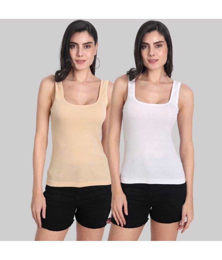     			AIMLY Cotton Camisoles - Beige Pack of 2