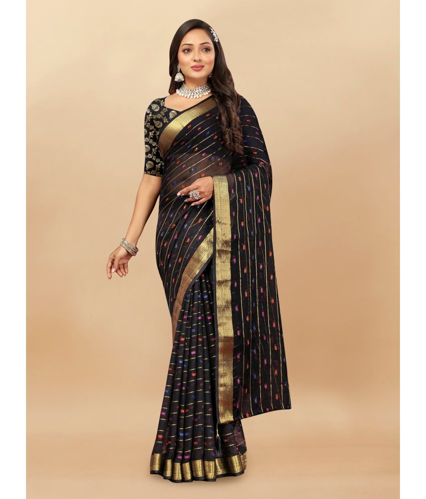     			Aardiva Chiffon Woven Saree With Blouse Piece - Black ( Pack of 1 )