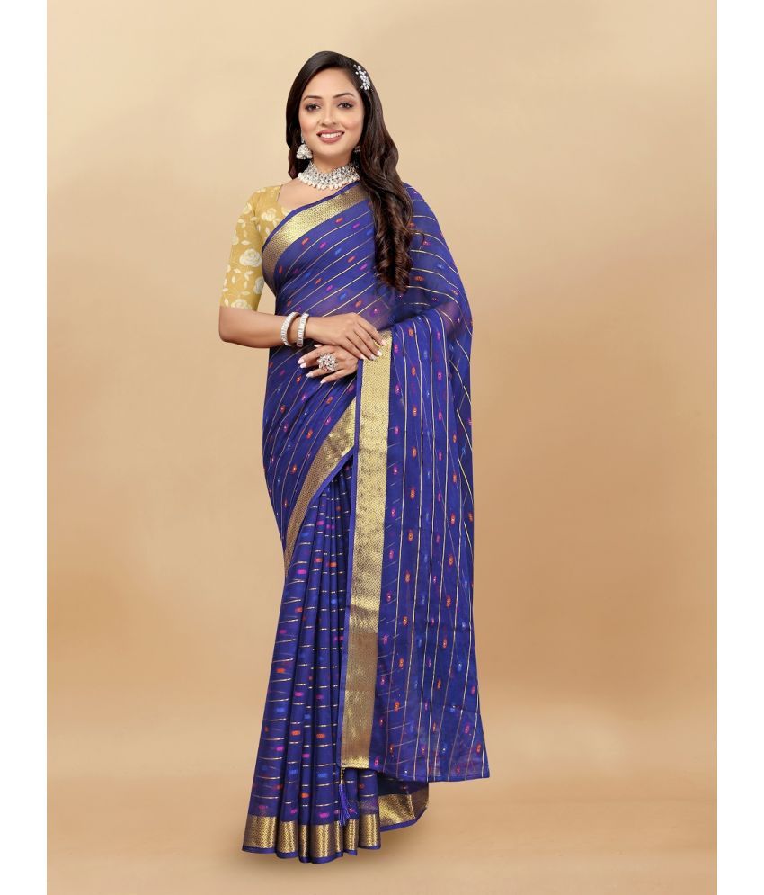     			Aardiva Chiffon Woven Saree With Blouse Piece - Navy Blue ( Pack of 1 )