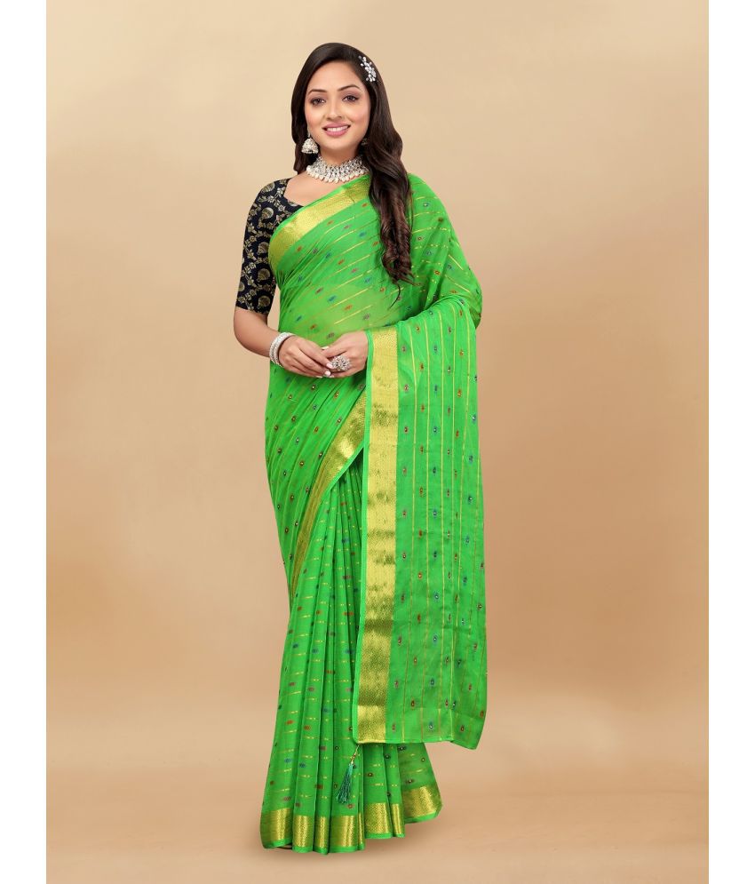     			Aardiva Chiffon Woven Saree With Blouse Piece - Green ( Pack of 1 )