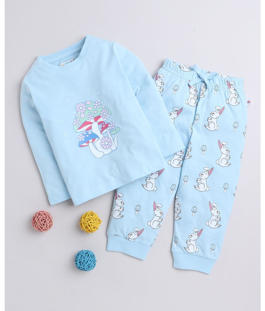     			BUMZEE Sky Blue Girls Full Sleeves T-Shirt & Pyjama Set Age - 18-24 Months