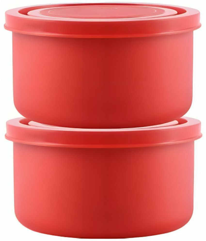     			HOMETALES Lock N Steel Steel Red Food Container ( Set of 2 )