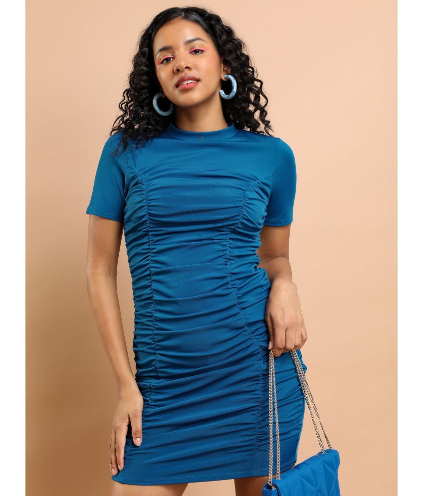     			Ketch Polyester Blend Solid Mini Women's Bodycon Dress - Blue ( Pack of 1 )