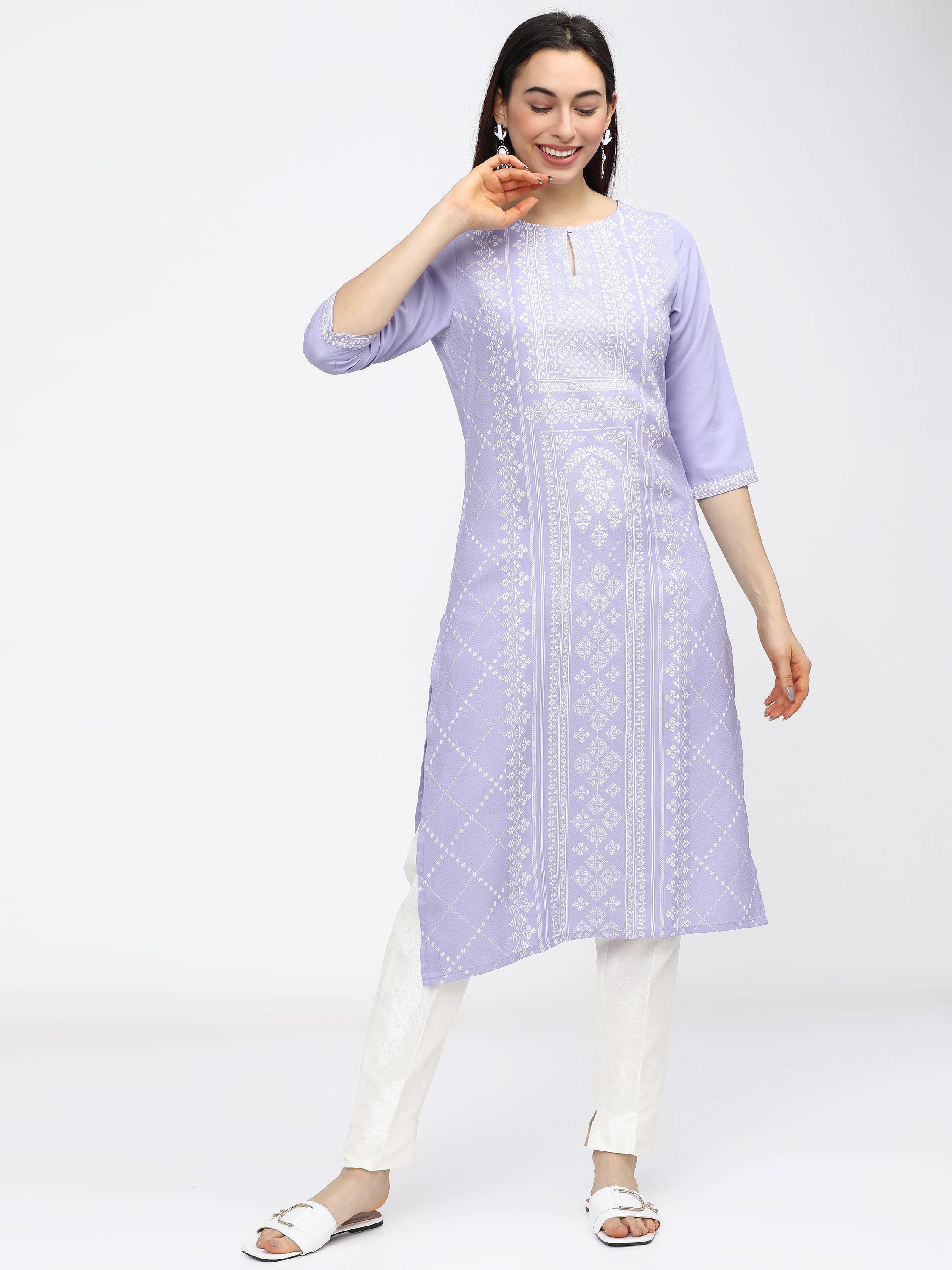     			Ketch Polyester Printed Straight Women's Kurti - Purple ( Pack of 1 )