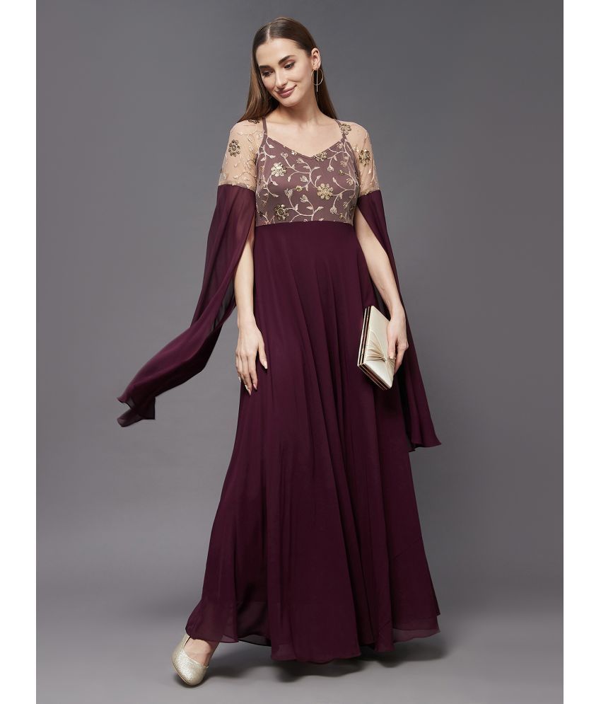     			Miss Chase Georgette Solid Full Length Women's Gown - Wine ( Pack of 1 )