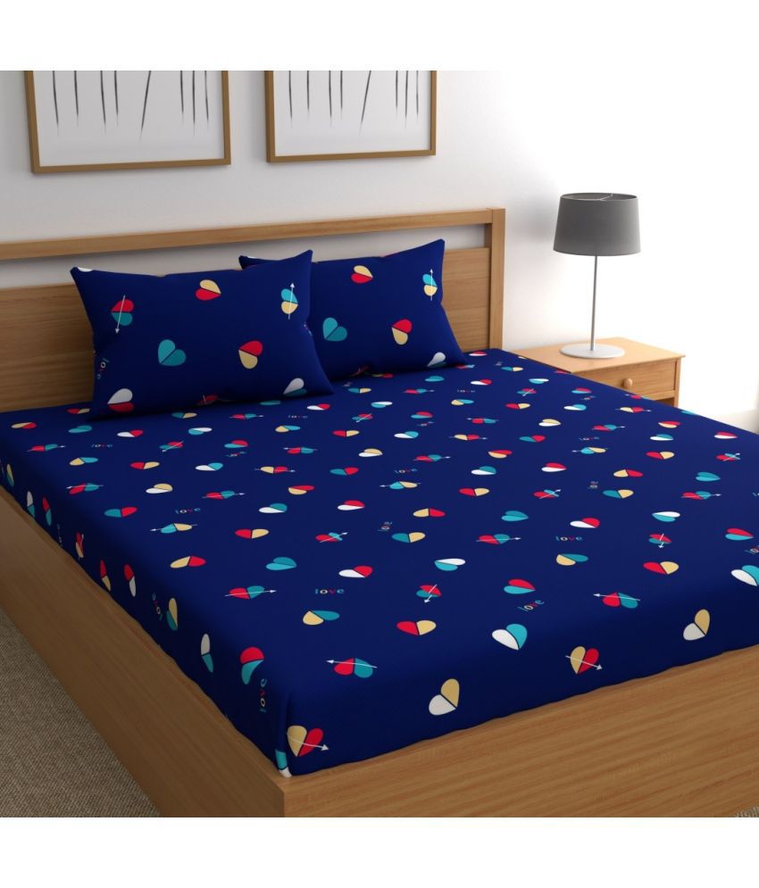     			Neekshaa Glace Cotton Abstract 1 Double Bedsheet with 2 Pillow Covers - Blue