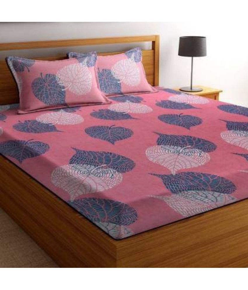    			Neekshaa Glace Cotton Floral 1 Double Bedsheet with 2 Pillow Covers - Pink