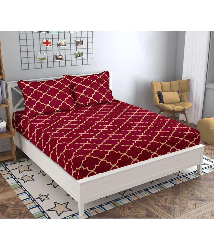     			Neekshaa Glace Cotton Geometric 1 Double Bedsheet with 2 Pillow Covers - Red