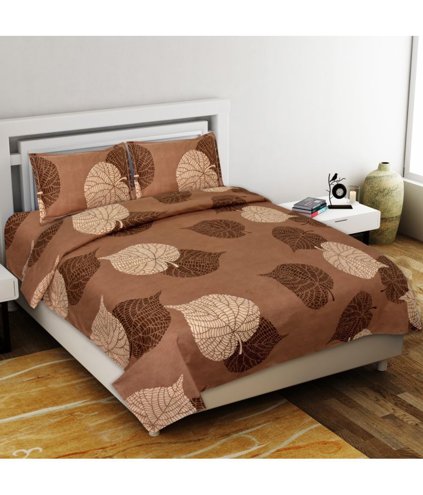     			Neekshaa Glace Cotton Nature 1 Double Bedsheet with 2 Pillow Covers - Brown