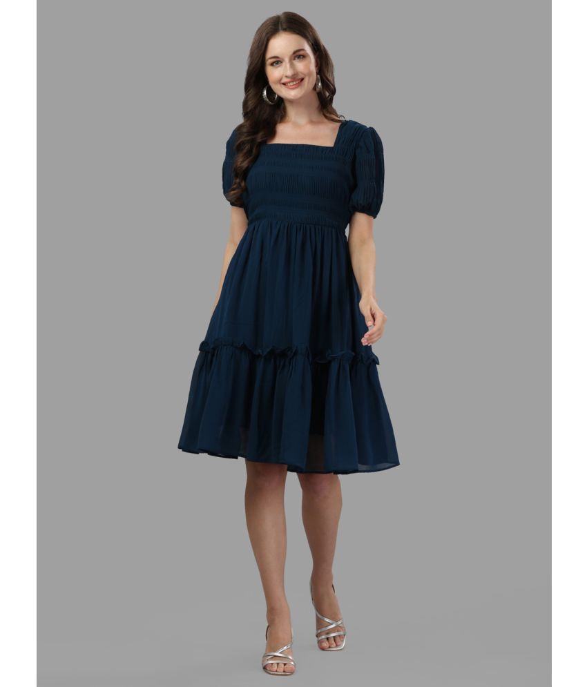     			RAIYANI FASHION Polyester Solid Knee Length Women's Fit & Flare Dress - Blue ( Pack of 1 )