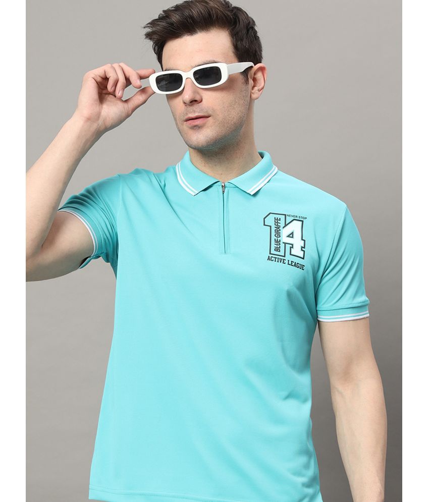     			RELANE Cotton Blend Regular Fit Printed Half Sleeves Men's Polo T Shirt - Aqua ( Pack of 1 )